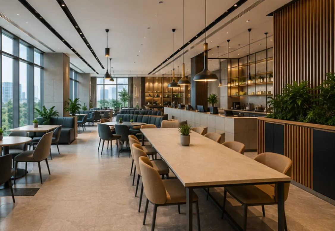 Puri Aerosphere premium business lounge and café with modern interiors